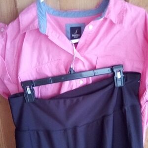 Nautica Pink Blouse and Black Skirt Ensemble